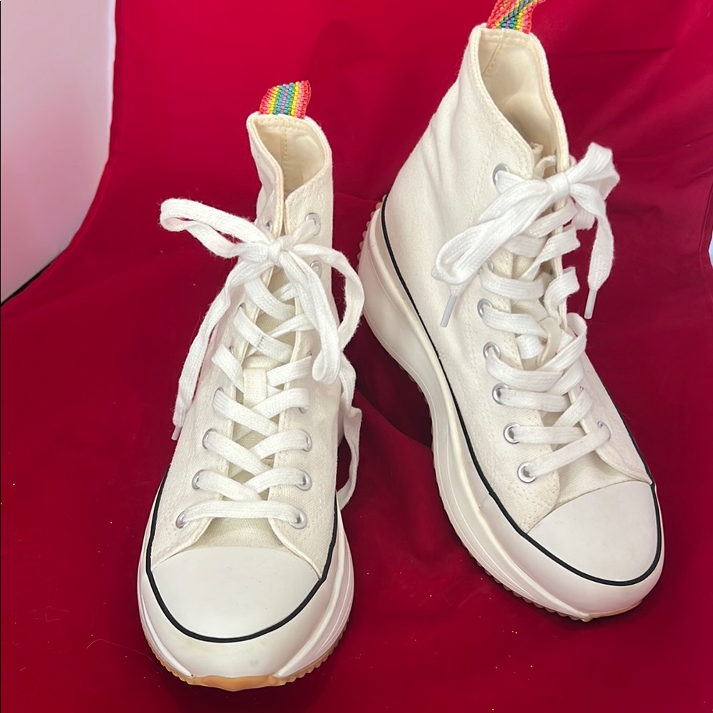 White High-Top Sneakers with Rainbow Detail, Madden